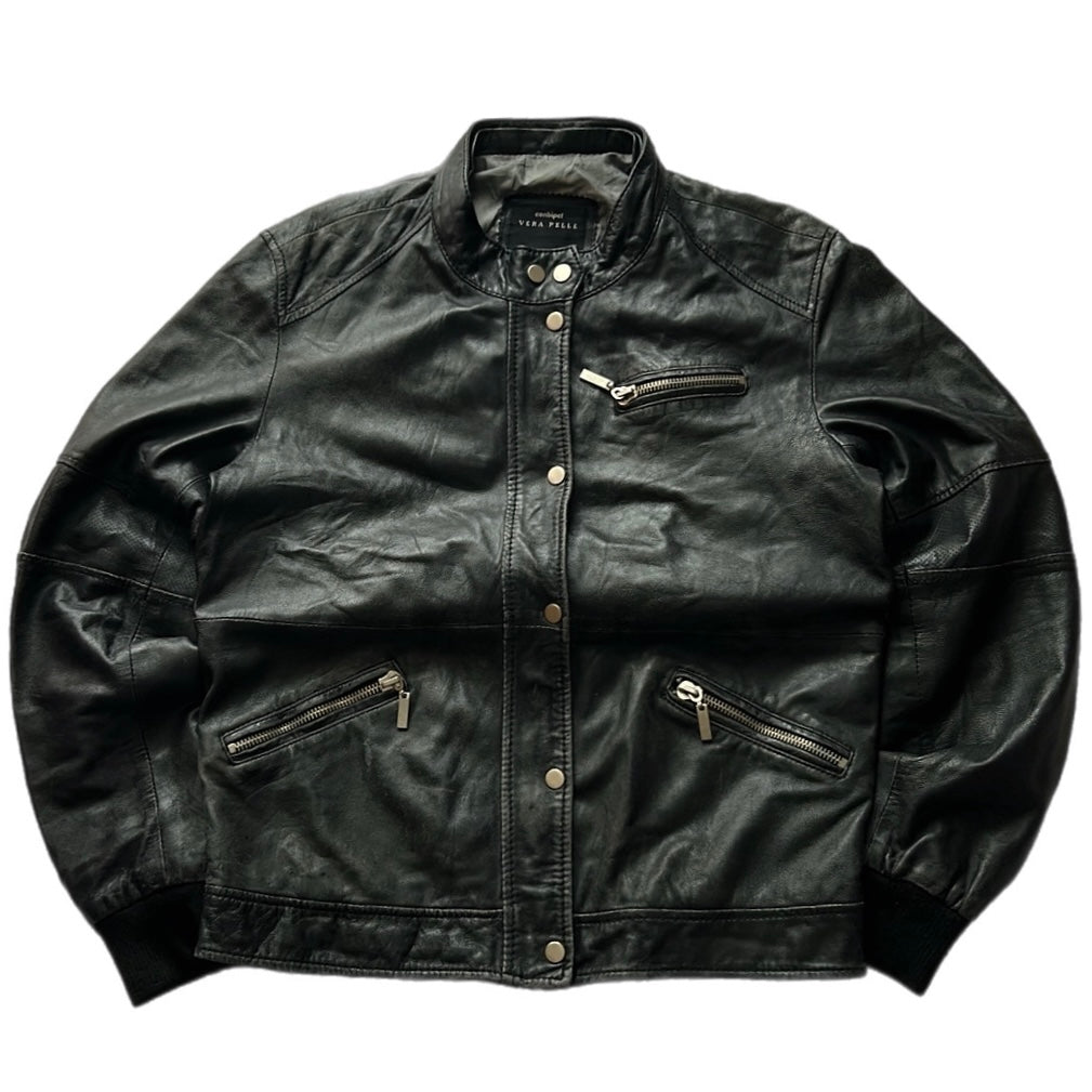 Black Leather Bomber Fit Jacket