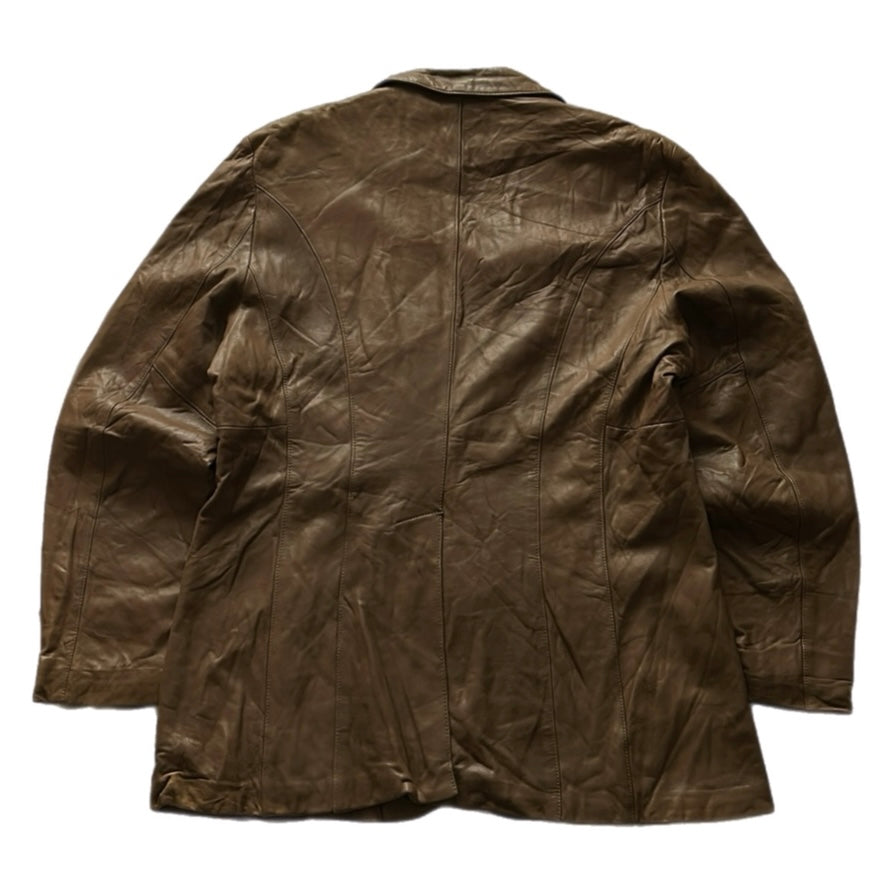 Leather Camel Button Jacket