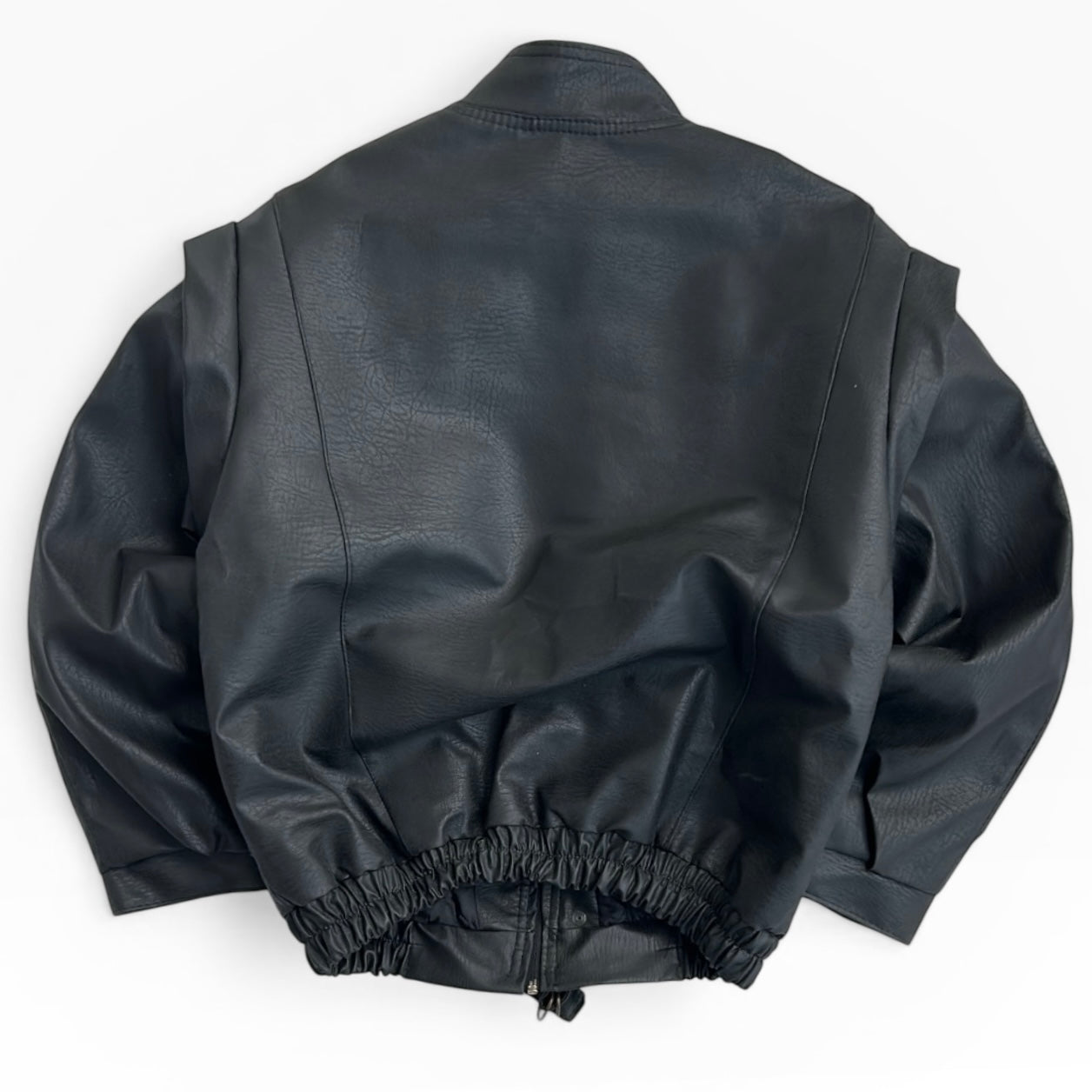 Black Leather Rock Style Vintage Sleeve detail Bomber Jacket
