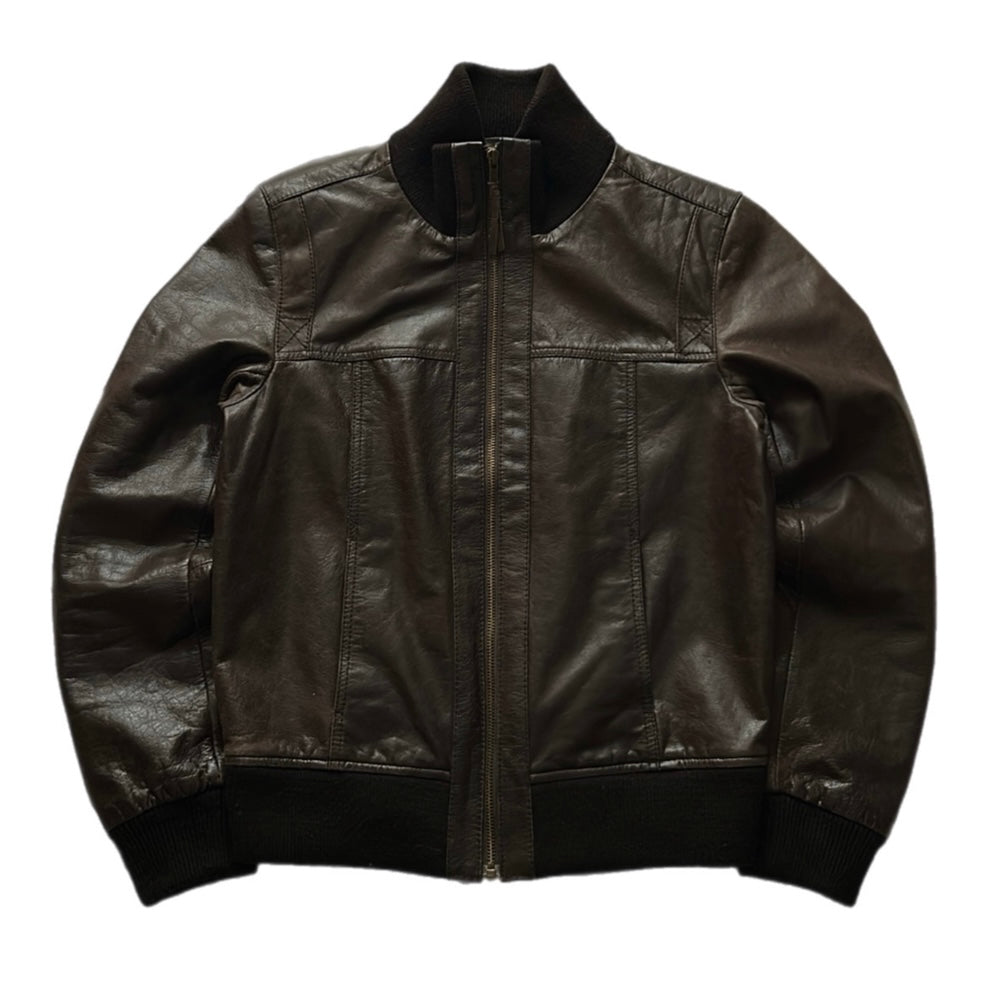 Brown Leather Bomber Jacket