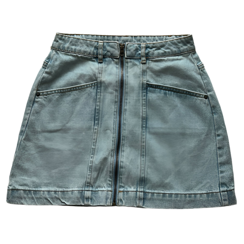 Full zip high waisted denim mini skirt