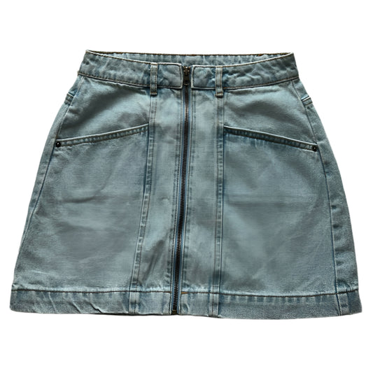 Full zip high waisted denim mini skirt