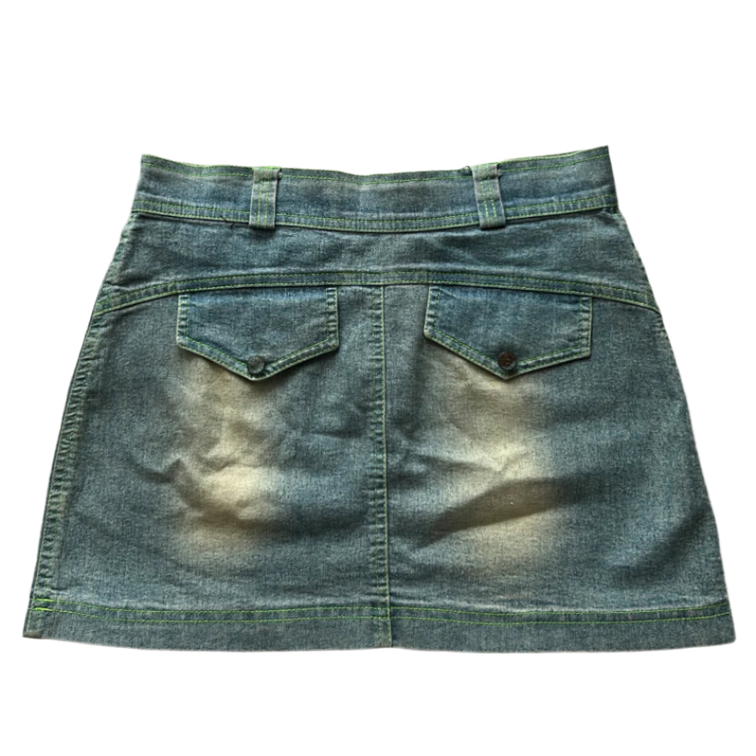 Green linning denim mini skirt