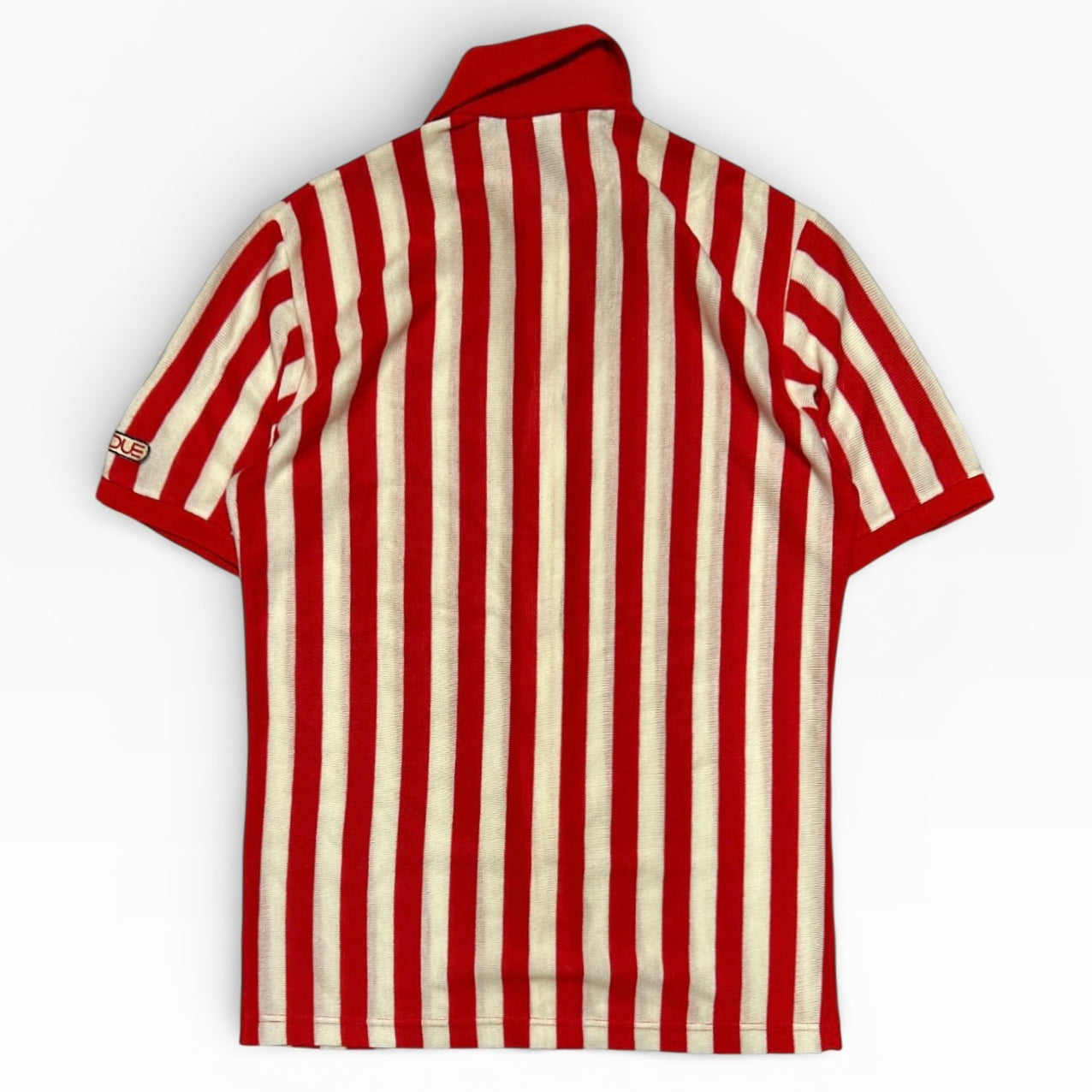 Red x white stripped red collar full zip short sleeve top