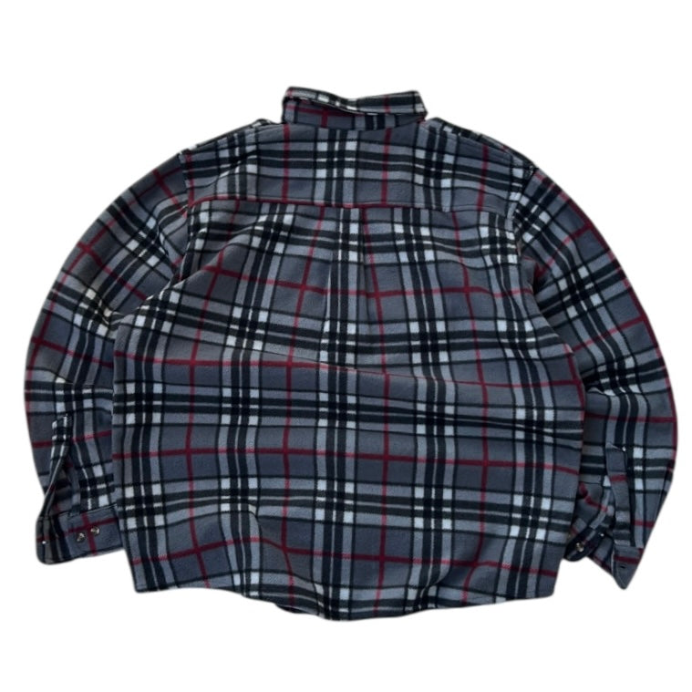 Canada Highway Fleece Grey x Red Checkers Full Button Up Flannel Overshirt
