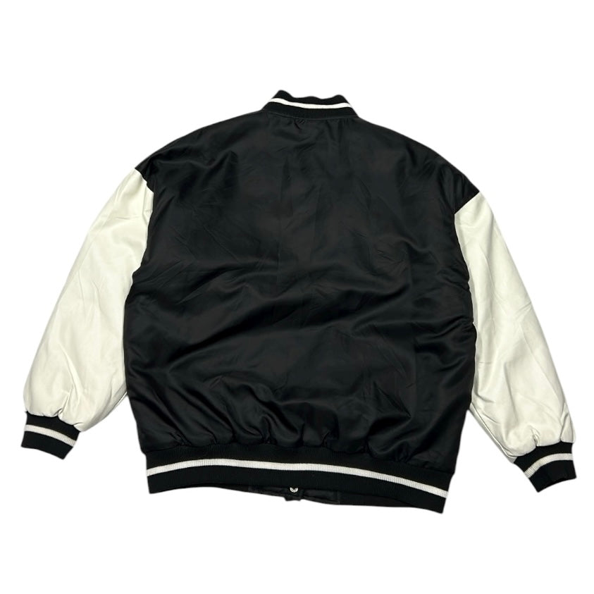 New York (Faw) Leather Sleeve Bomber Button Up Jacket