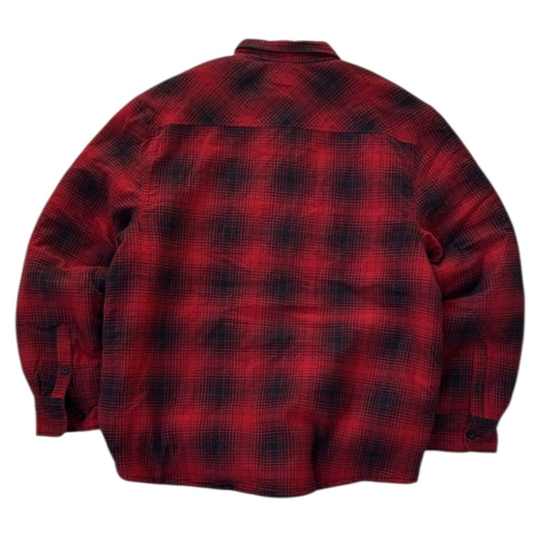 Red Fleece Checkers Full Button Up Flannel Overshirt with quilted lining