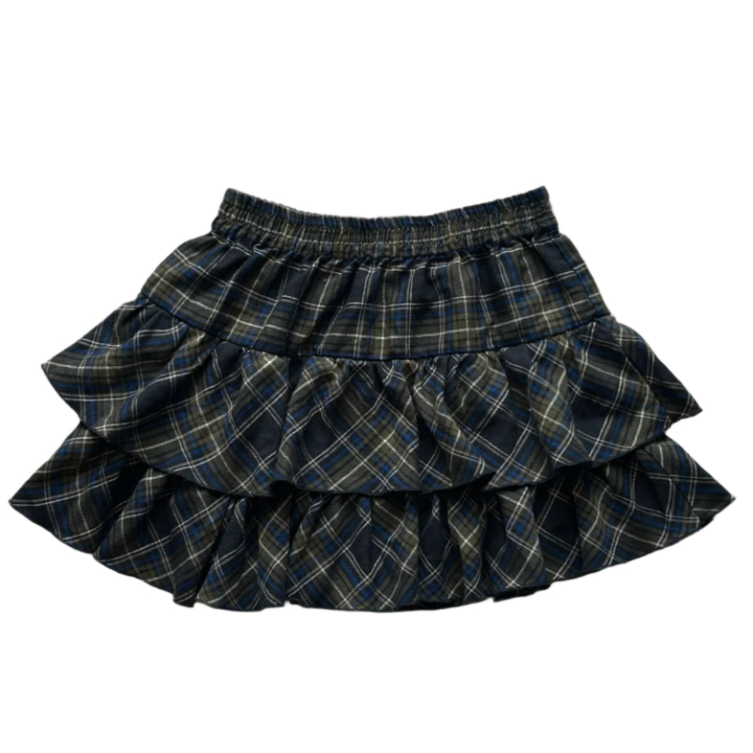 Fishbone elastic checkers mini skirt