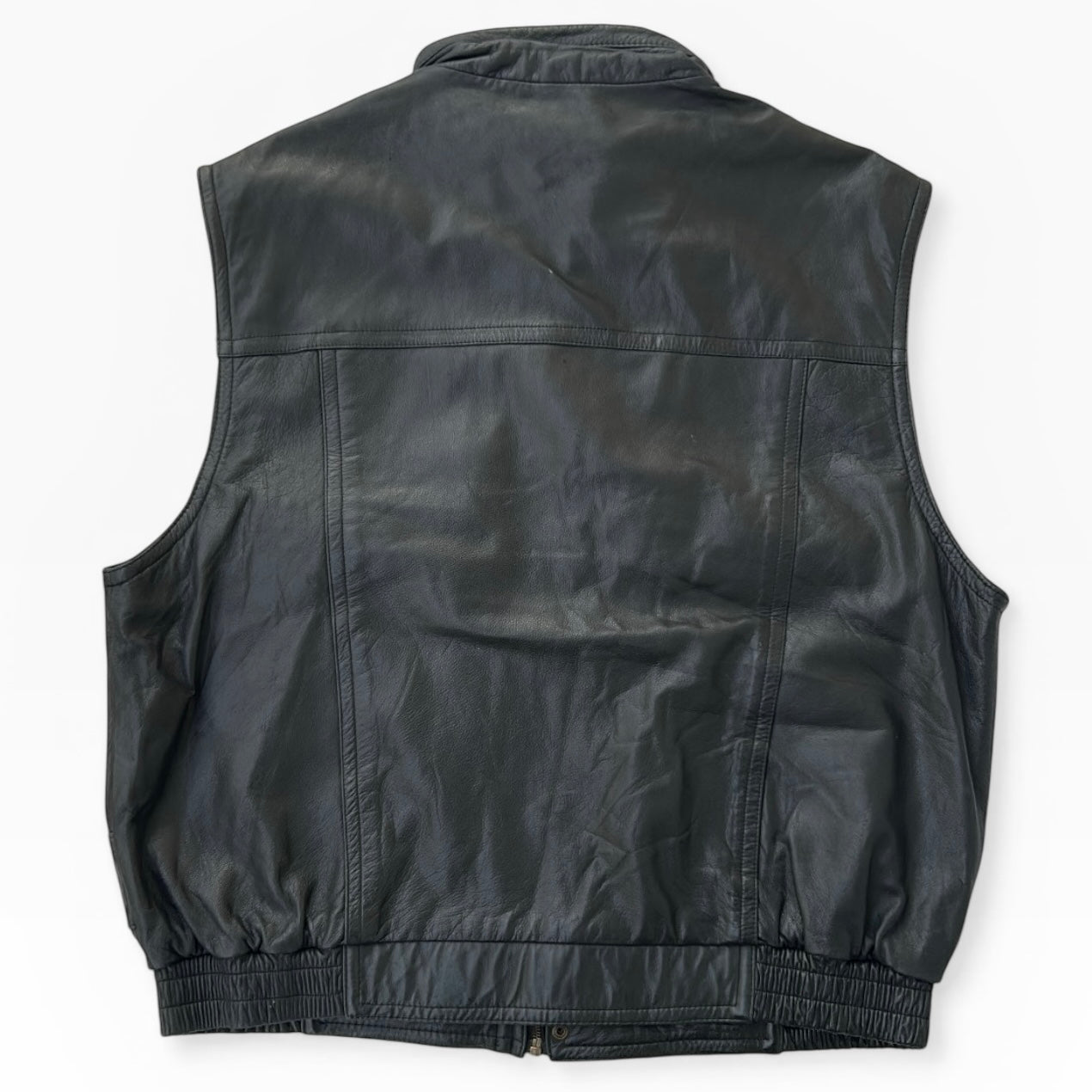 Black leather Full Zip Vest Bomber Jacket