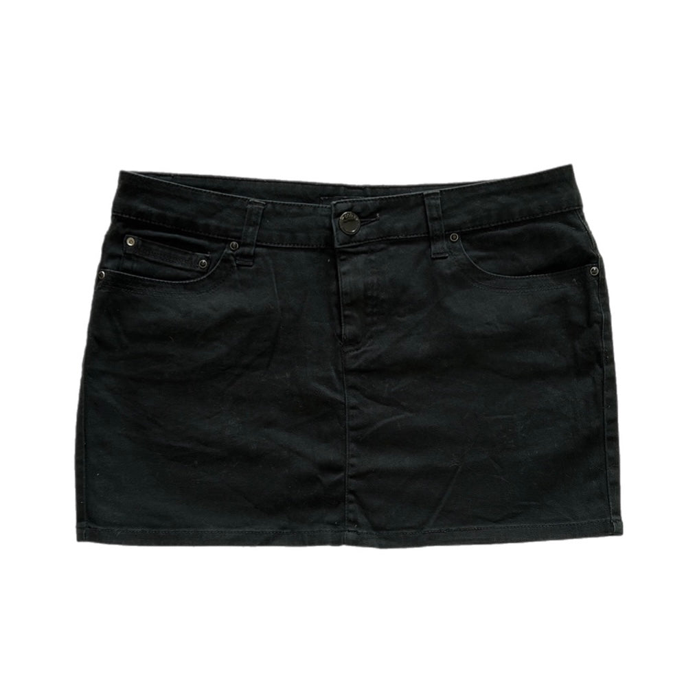 Black Elastic Denim Mini Skirt