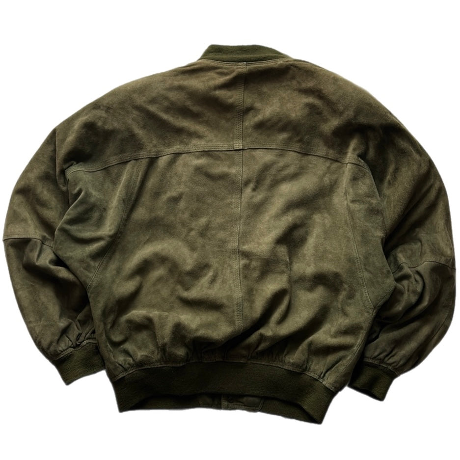 Green Suede Bomber Fit Jacket
