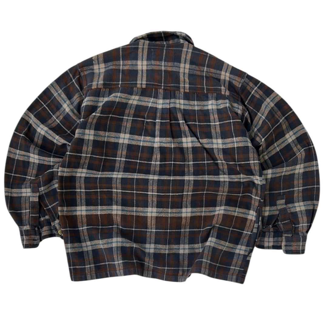 Vintage TAKE OFF Flannel Shirt Jacket – Brown Plaid with Snowboard Patch