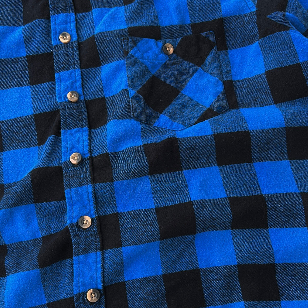 Vintage Blue & Black Button-Up Flannel OverShirt