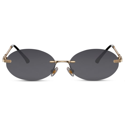 The Drew – Oval Black x Metallic Retro Sunglasses