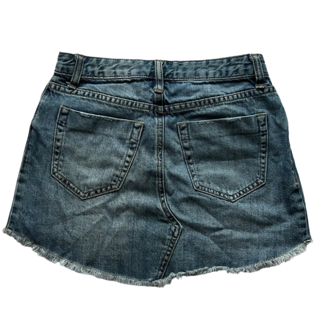 Ripped denim mini skirt