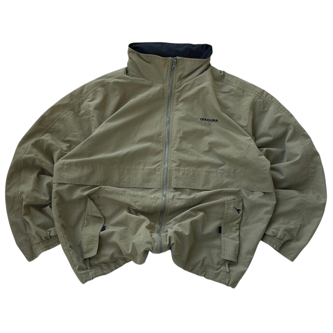 Diadora Beige Track Jacket With Hidden Hoodie And embroidered Logo