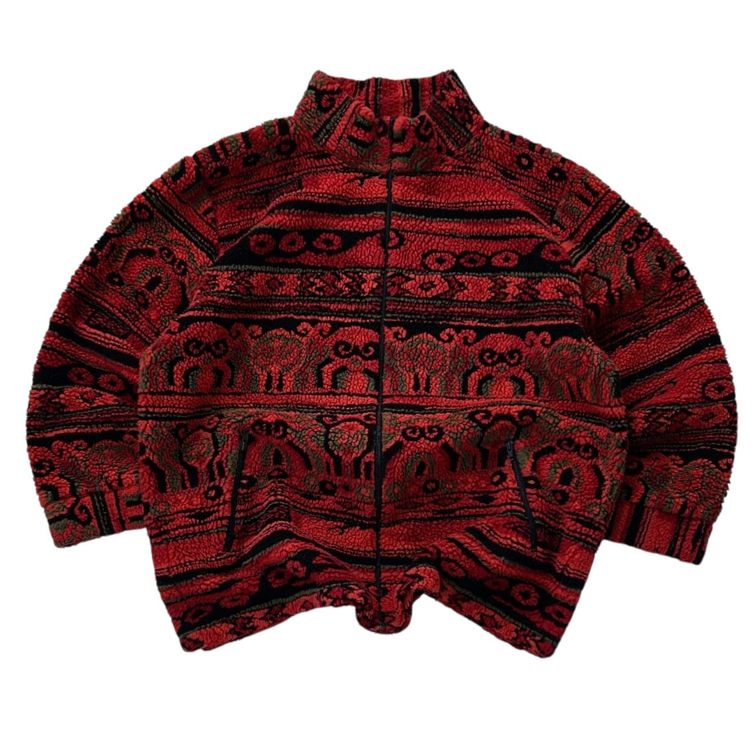 David Nieper Red Tonned Patterned Fuzzy Fleece Jacket