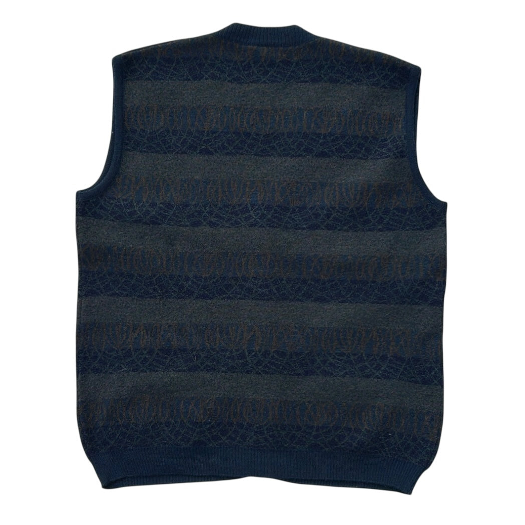 Bernardini Wool Navy Patterned Button Up Vest Top
