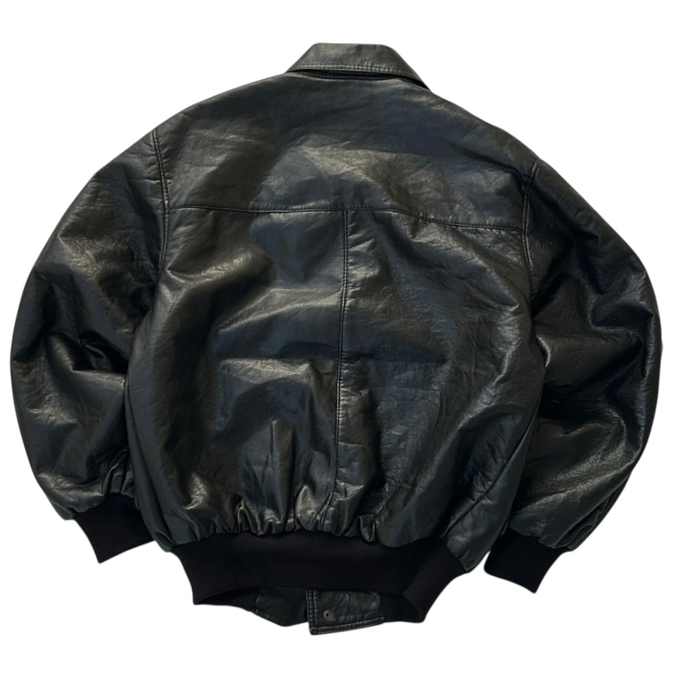 Black Faw Leather Bomber Made In Italy Jacket