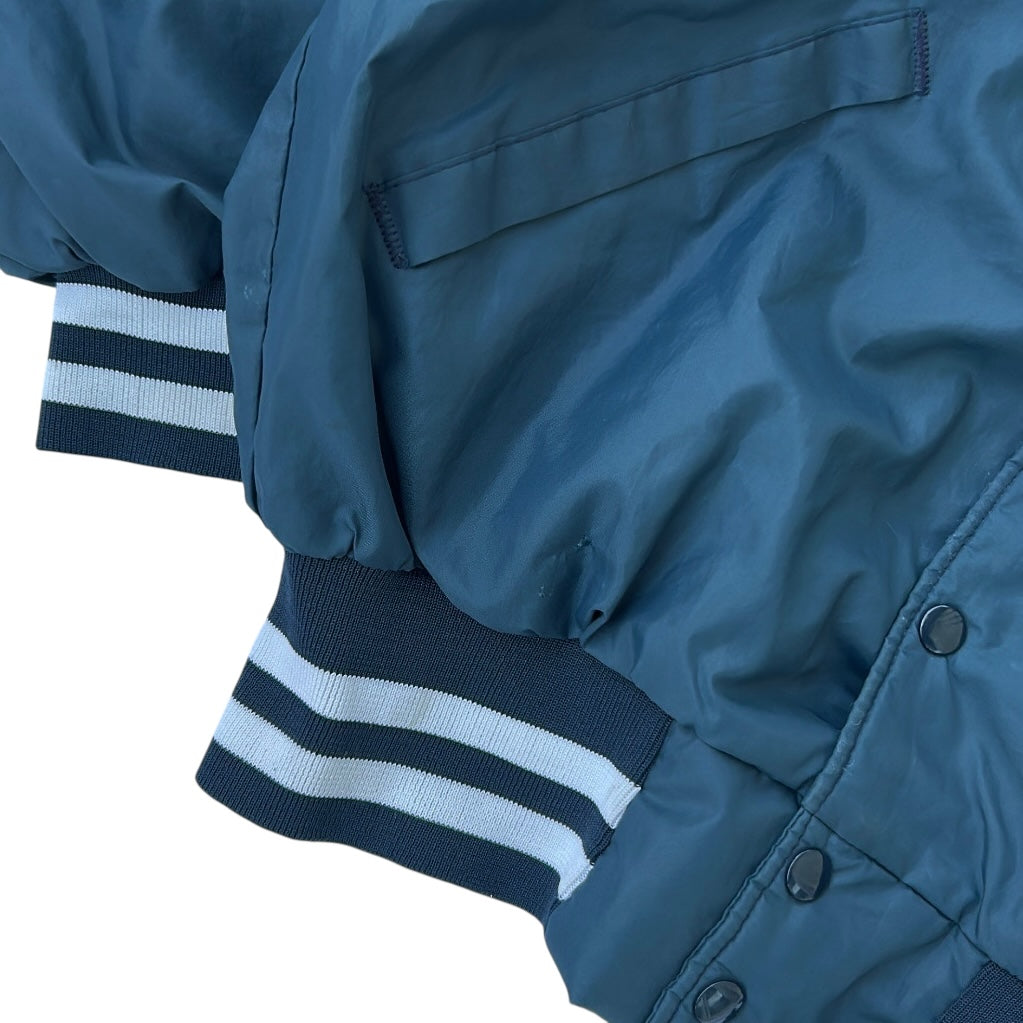 Vintage Dumbrooke Varsity Bomber Jacket navy blue, snap button, striped cuffs & collar