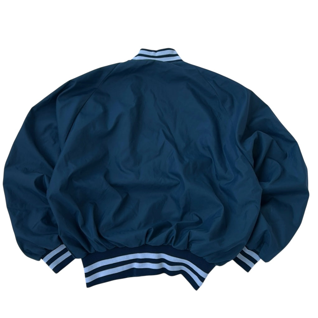 Vintage Dumbrooke Varsity Bomber Jacket navy blue, snap button, striped cuffs & collar