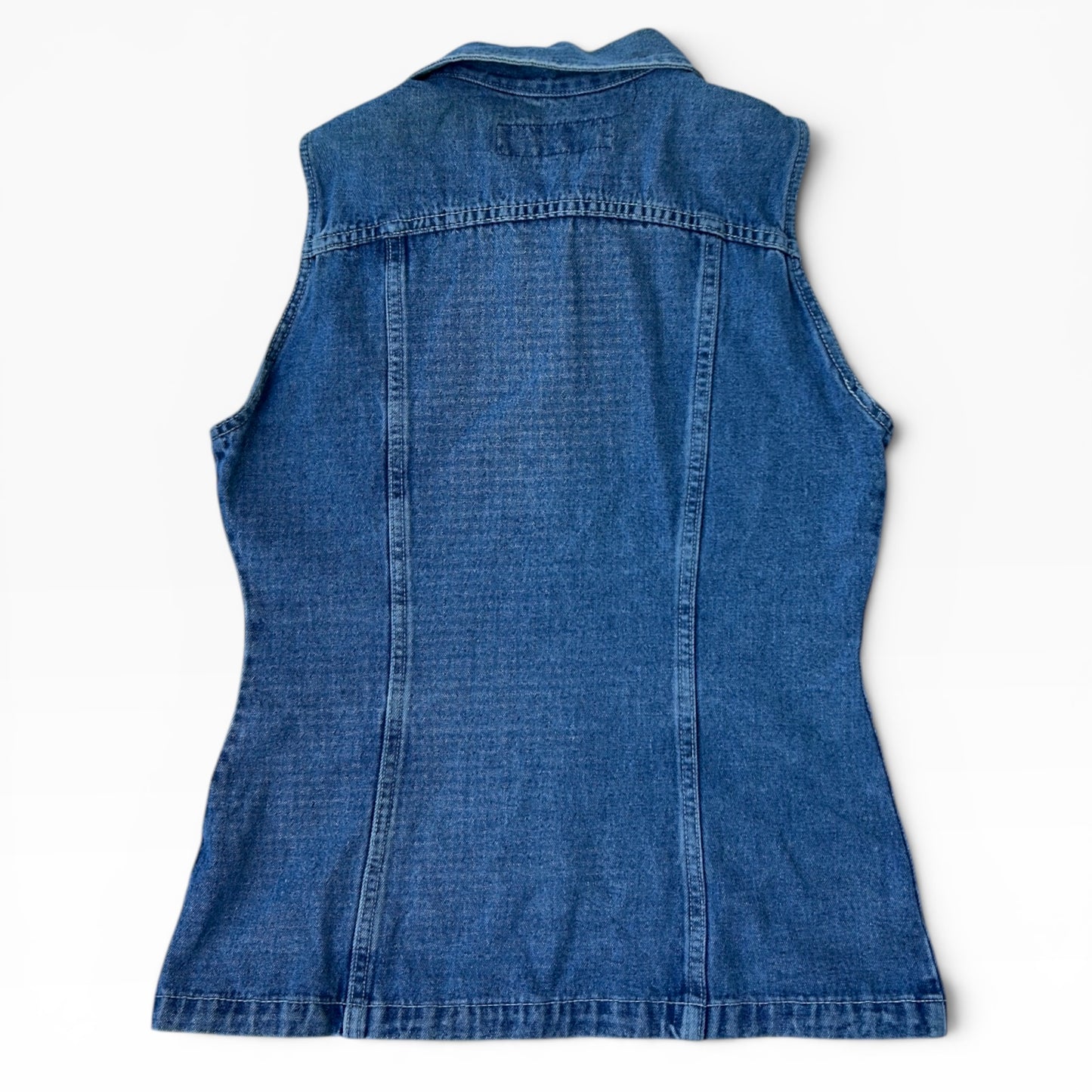 Back ground vintage light wash vest denim jacket