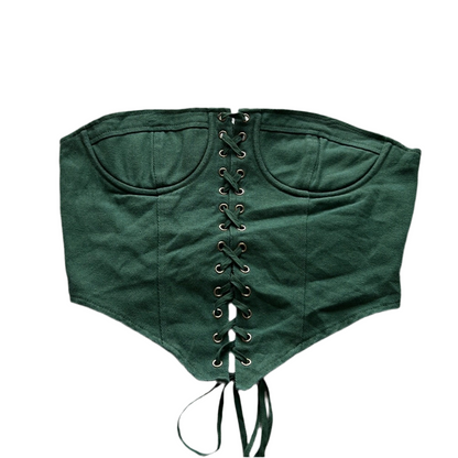 Green Denim Corset Style Strapless Top