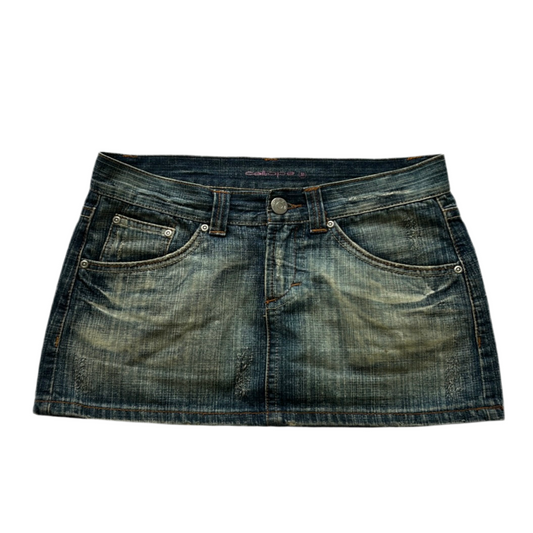 Low Rise Wash-Out Effect Denim Mini Skirt