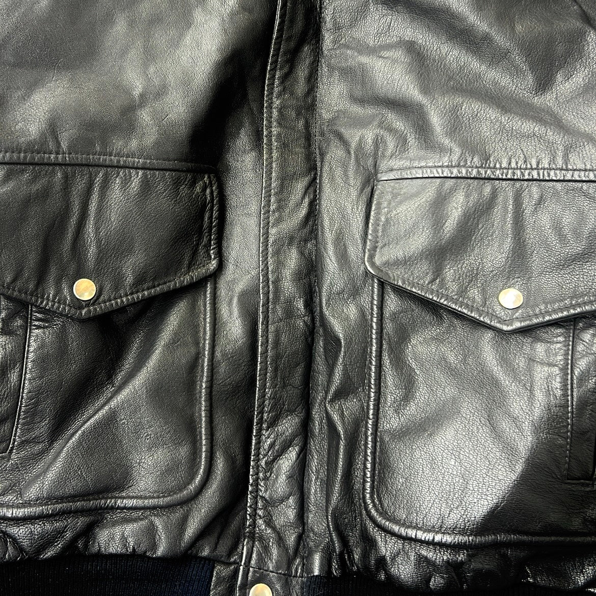 Black leather bomber jacket