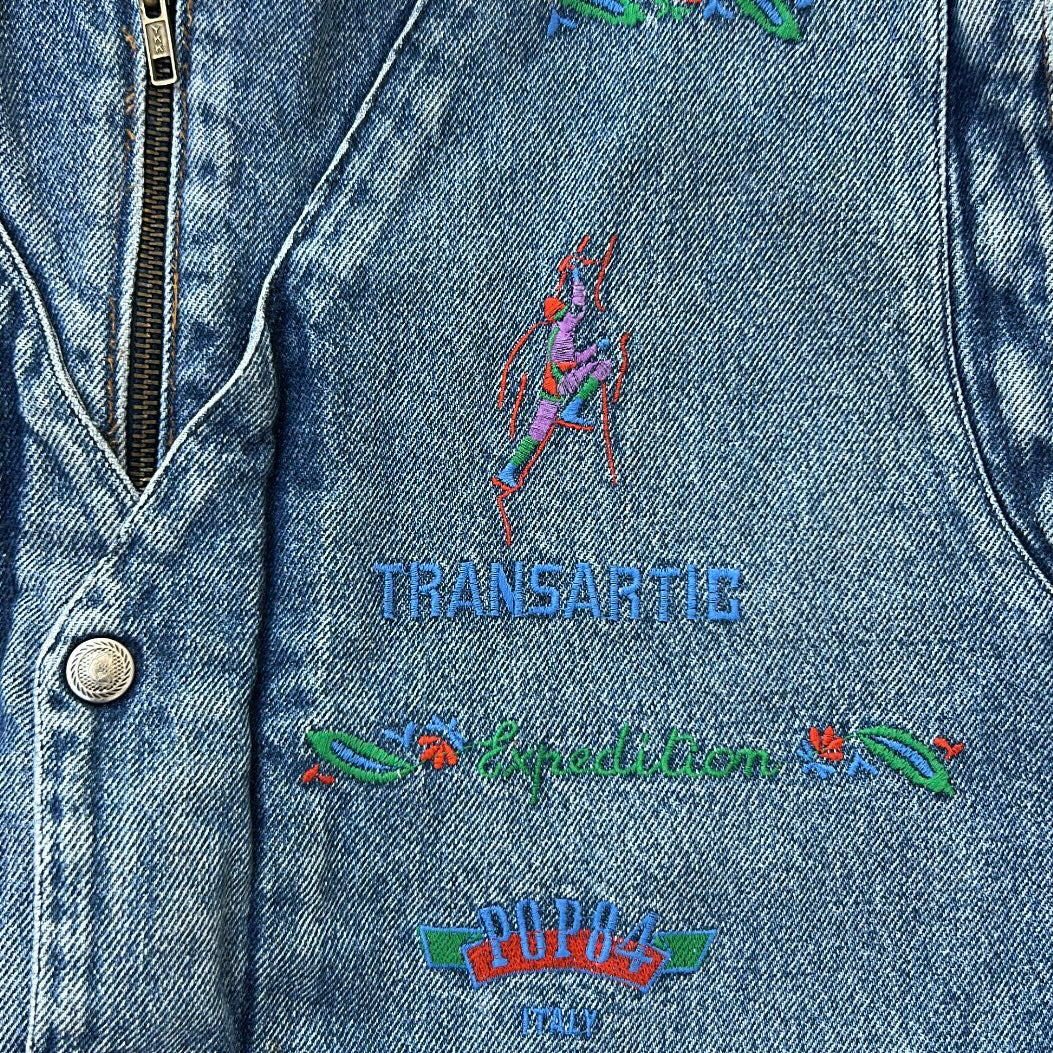 Vintage heavy denim vest jacket with embroidered details