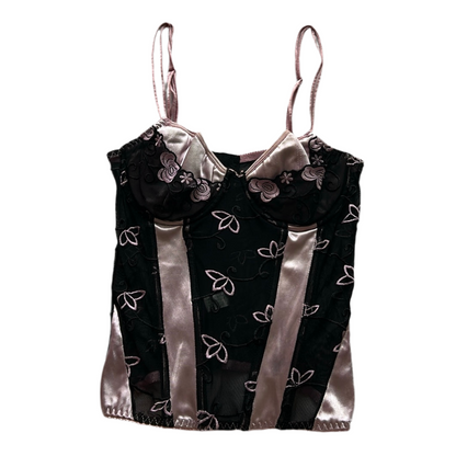 Baby pink x Black Lace Corset Top (Adjustable Strap)