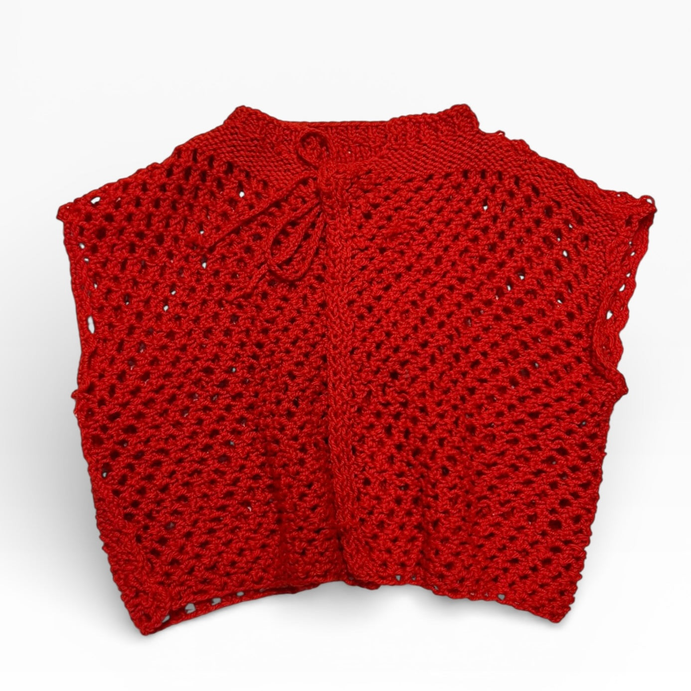 Knitted red cropped vest cardigan