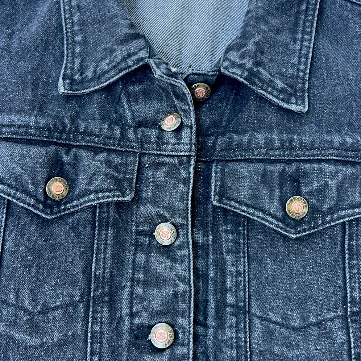 STONE black vintage denim vest jacket
