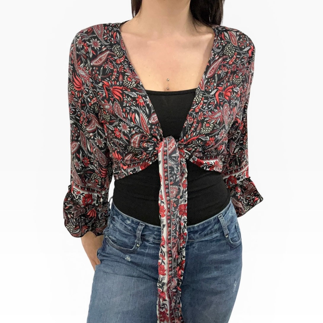 Dead stock retro red x black coloublock tie top