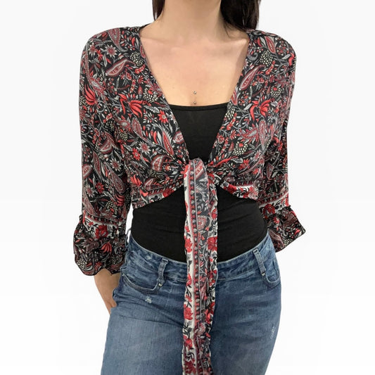 Dead stock retro red x black coloublock tie top