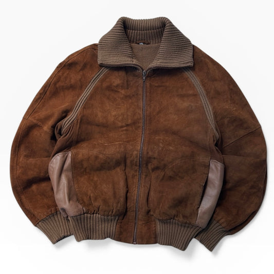 Suede burnt camel full zip bomber