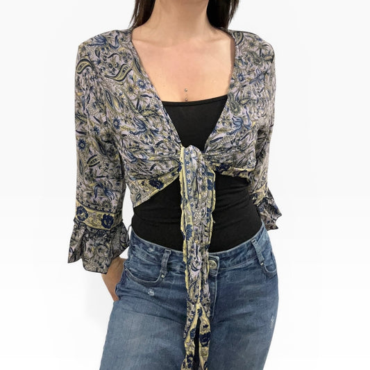Dead stock retro coloublock lilac tie top