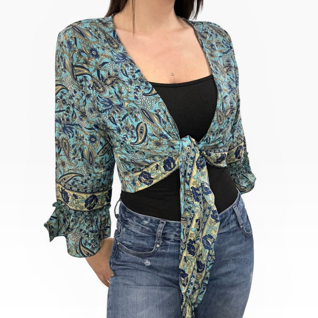 Dead stock retro coloublock blue tie top