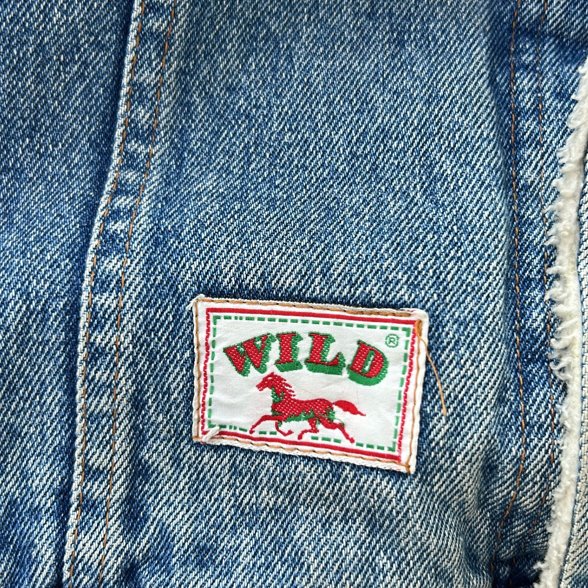 Mid wash denim sherling inside fuzz jacket