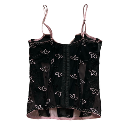Baby pink x Black Lace Corset Top (Adjustable Strap)