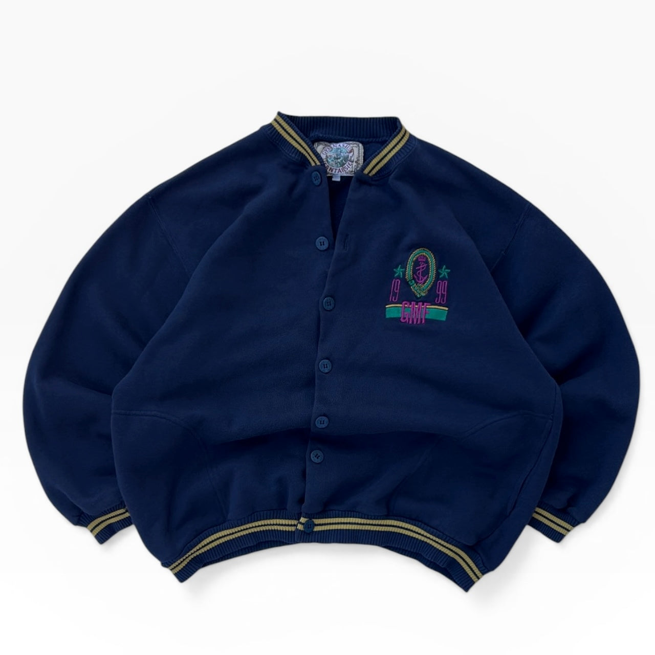 Vintage navy cardigan with embroidered logo