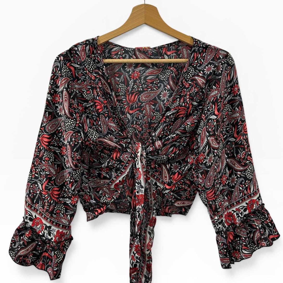 Dead stock retro red x black coloublock tie top