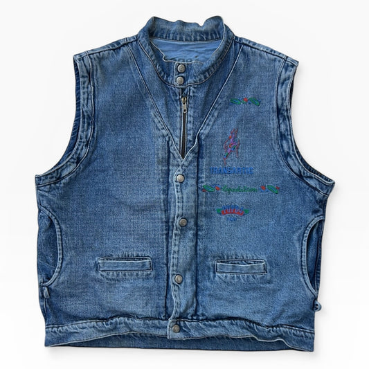 Vintage heavy denim vest jacket with embroidered details