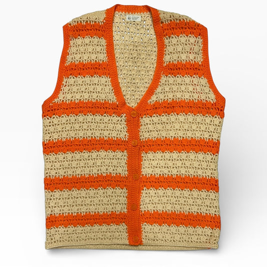 Orange x Beige Knitted button Up vest top