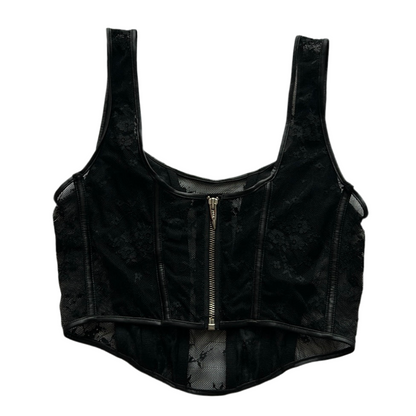 Lace Trim Corset Style Top with back zip-up