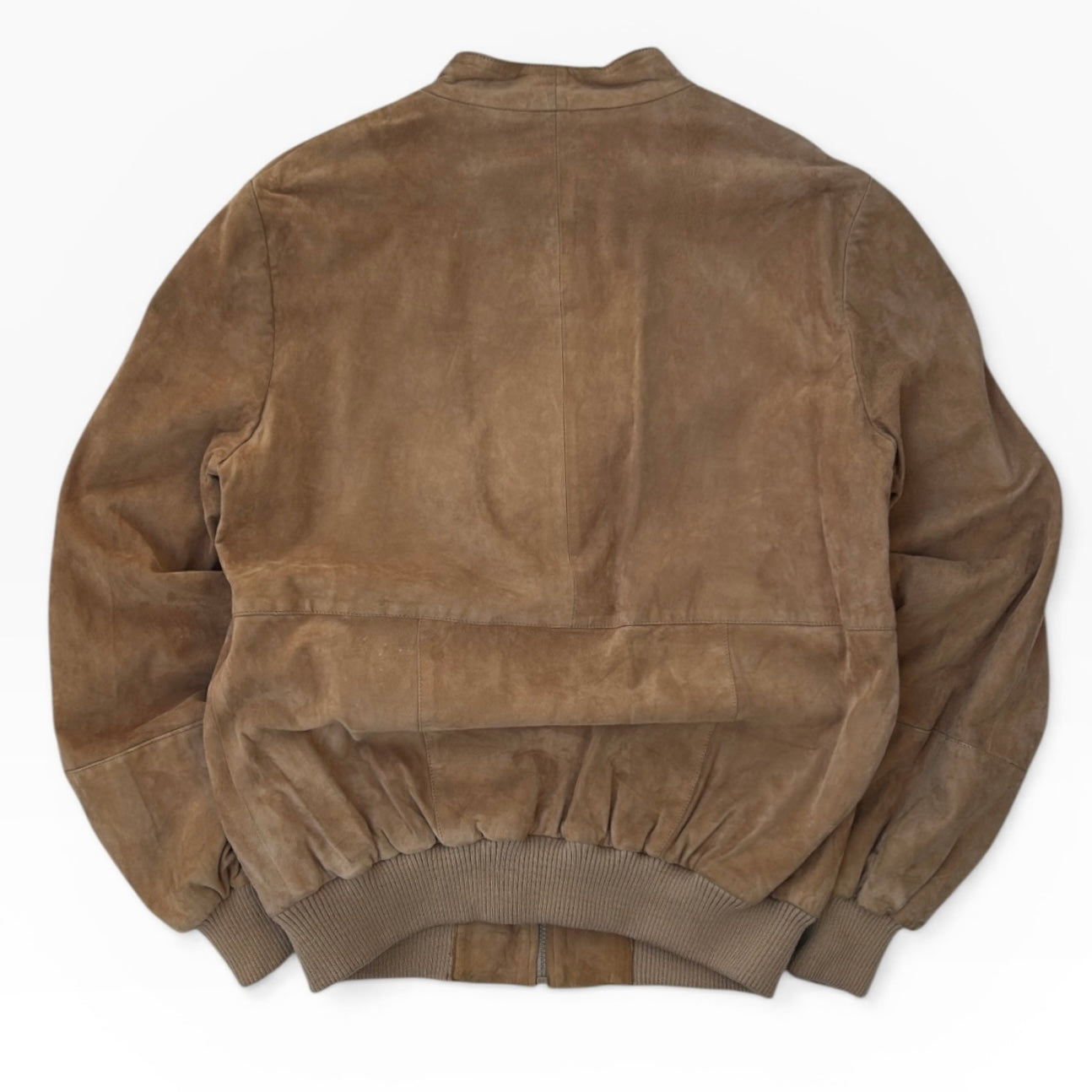Camel suede full zip bomber jacket