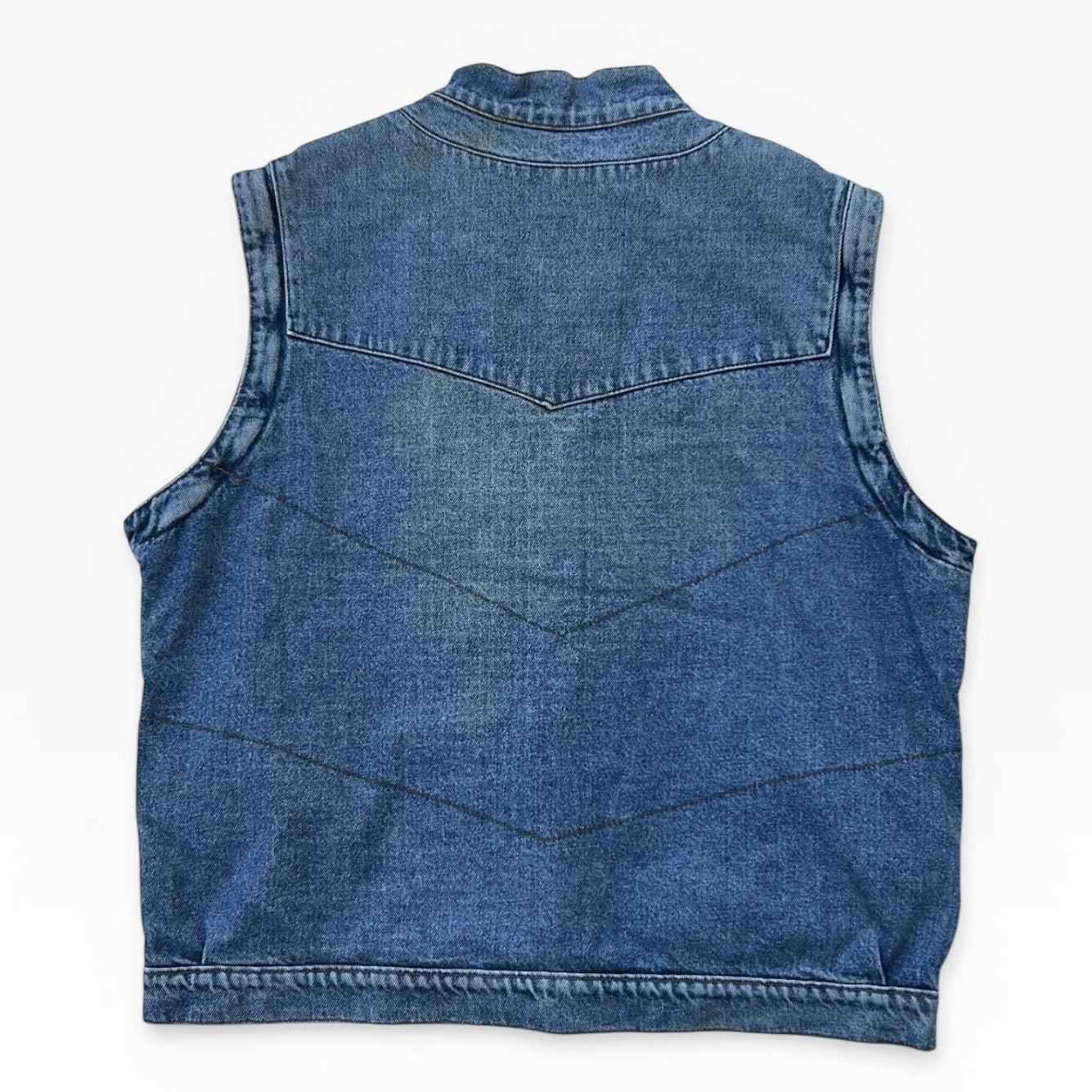 Vintage heavy denim vest jacket with embroidered details