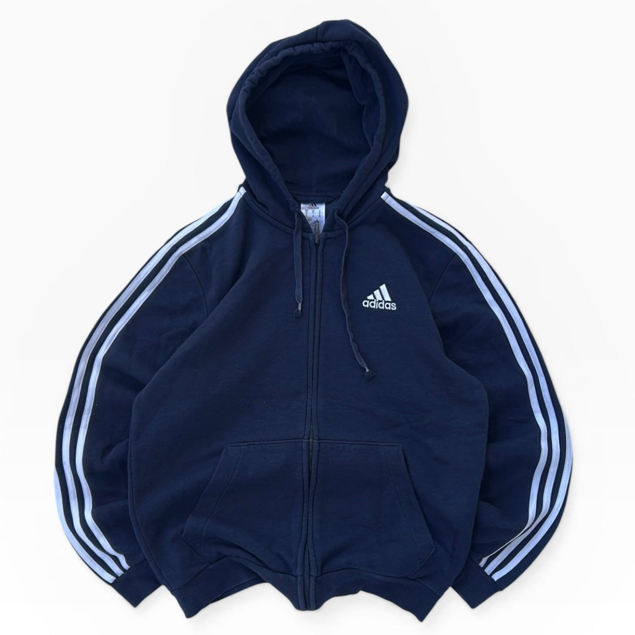 Adidas three stripe hooded navy full zip jacket