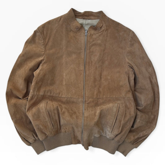 Camel suede full zip bomber jacket