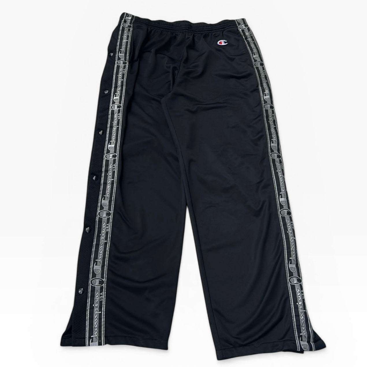 Champion Side detail wide leg button Up black adjustable track pants